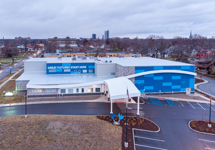 aerial image of entrance to building