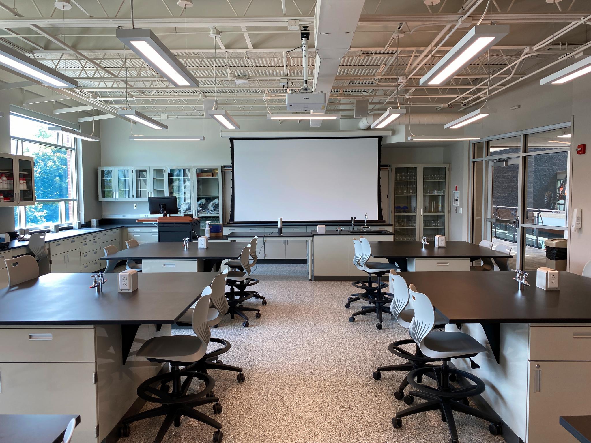 image of science lab with overhead project screen
