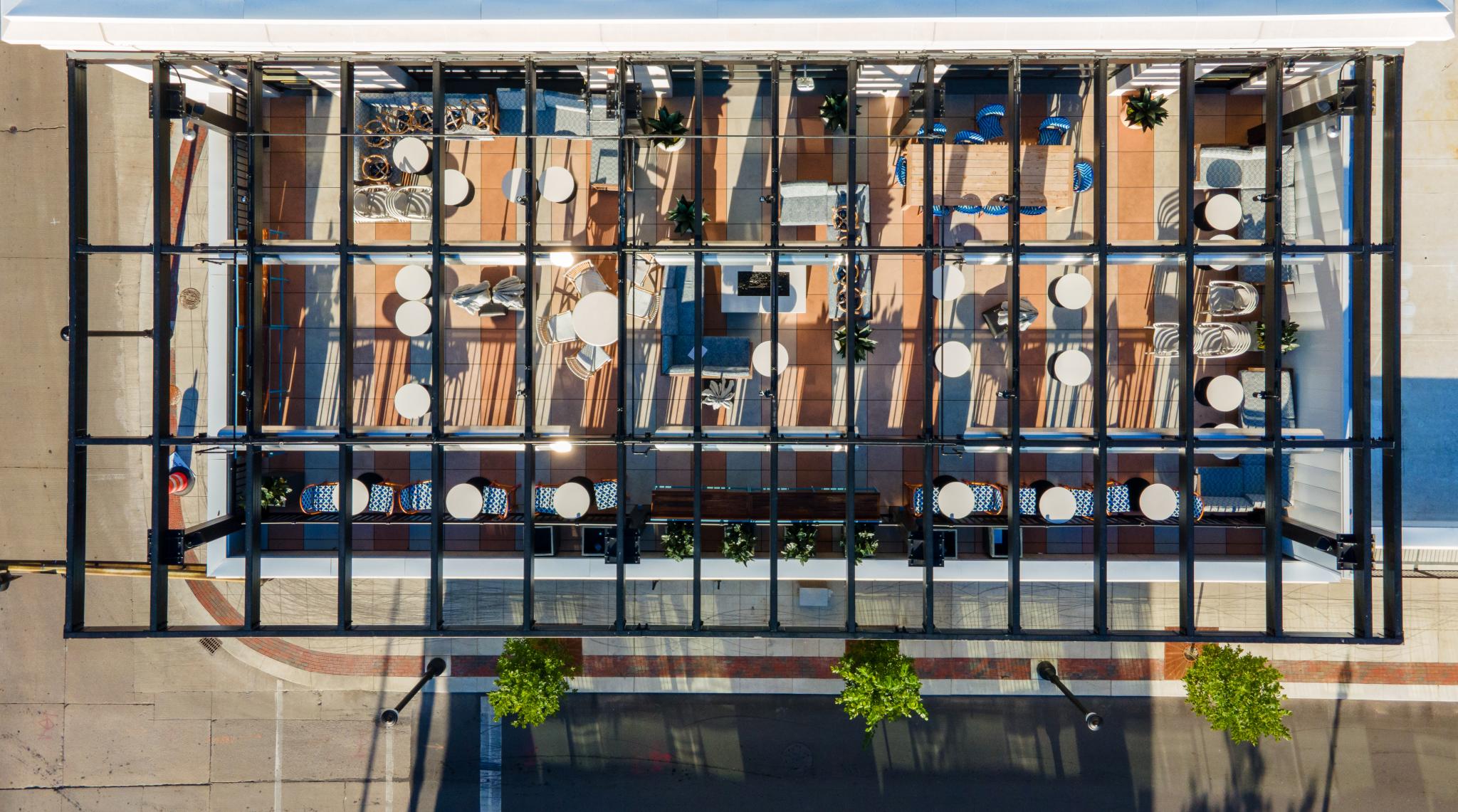 an image of a bird's eye view of a patio space