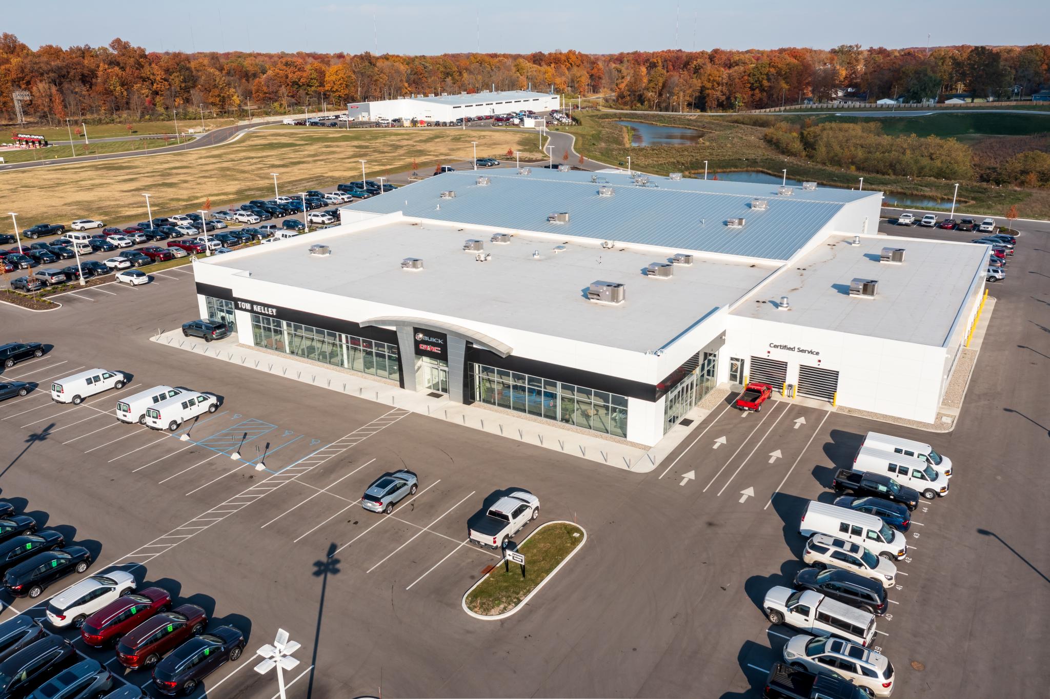 a dealership from an aerial point of view