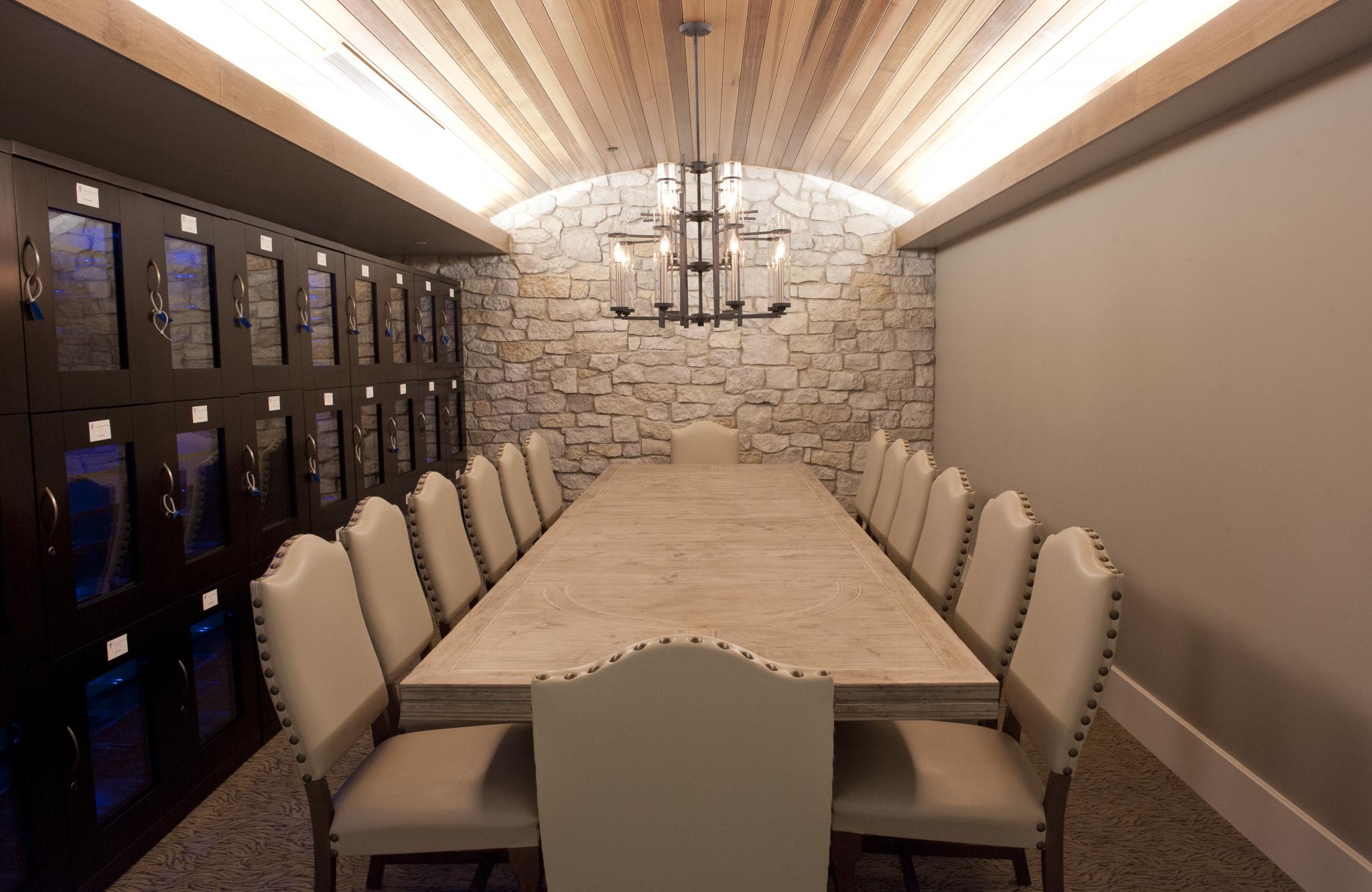 an image of a small conference room with wine cooler