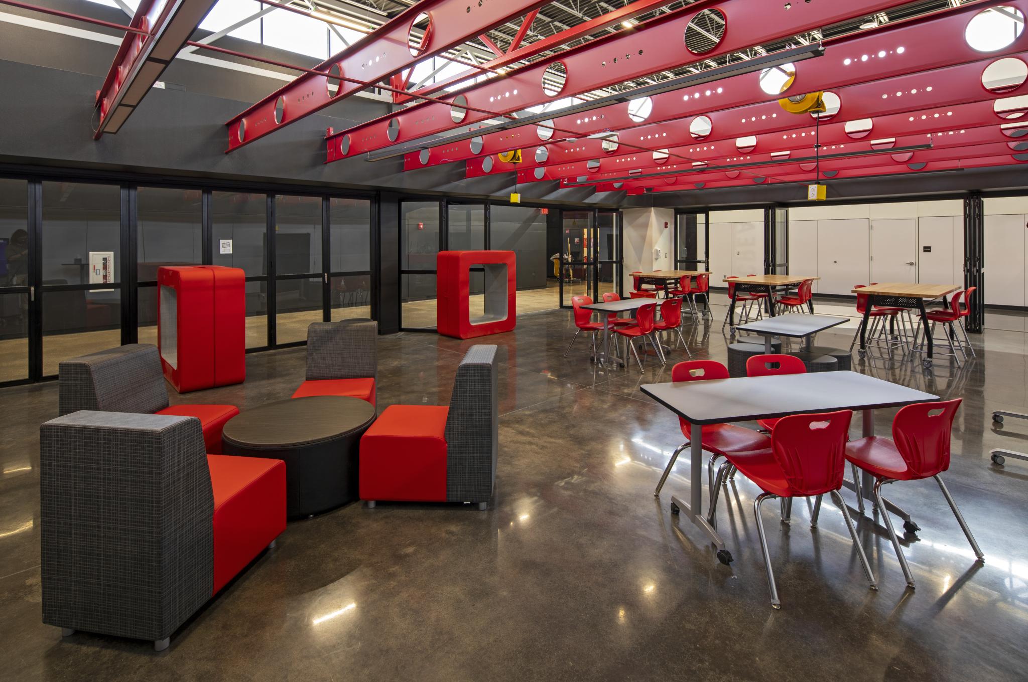a flexible classroom with tables and chairs